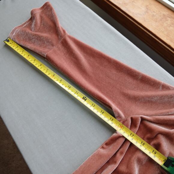 Divided Dusty Rose Velvet Dress size 4 long bell sleeves faux wrap waist tie - Picture 6 of 10